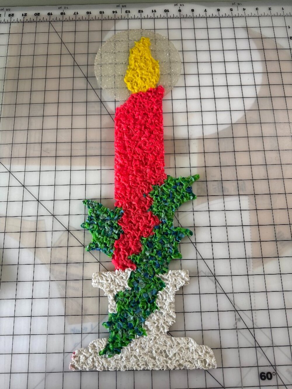 Vintage Melted Popcorn Plastic Christmas Candle Wall Hanging 23"